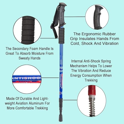 JAMUNESH Aluminum Hiking Trekking Poles, Collapsible Hiking Or Walking Sticks, Adjustable Trekking Pole for Men & Women, Shock-Absorbent Trekking Poles with Accessories & Carry Bag (1 Pack,Blue) - Image 2