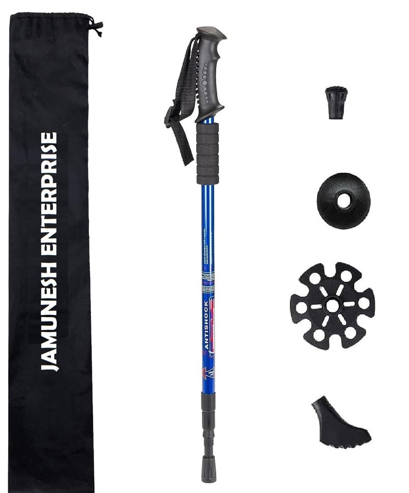 JAMUNESH Aluminum Hiking Trekking Poles, Collapsible Hiking Or Walking Sticks, Adjustable Trekking Pole for Men & Women, Shock-Absorbent Trekking Poles with Accessories & Carry Bag (1 Pack,Blue) - Image 1