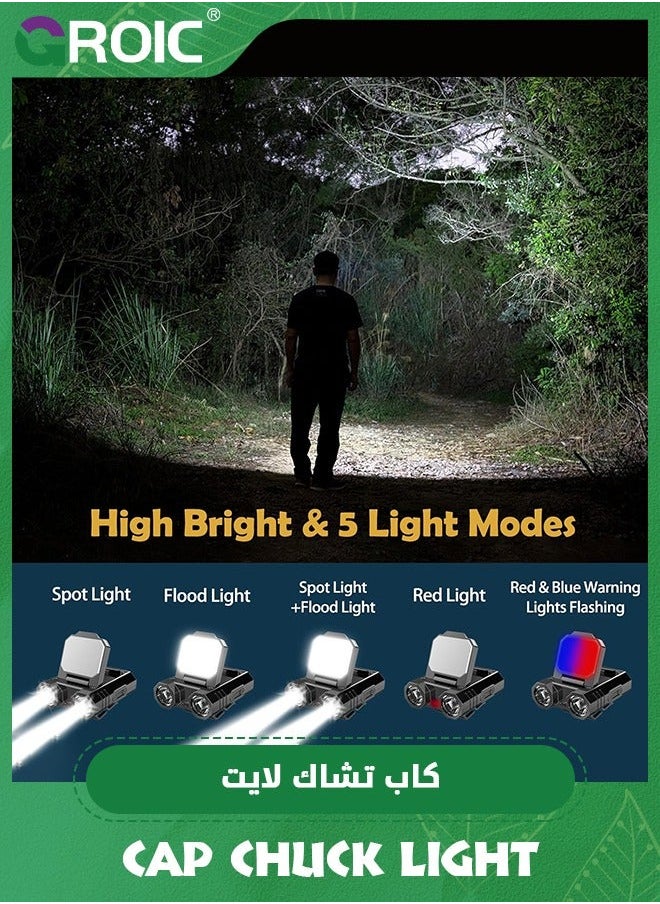 GROIC LED Headlamp, Hat Clip Light with Motion Sensor, 1400 mAh 400 Lumen Rechargeable on Cap Lights, 180° Adjustable Hands Free Flashlight Headlamp for Camping, Fishing, Hiking  - Image 3