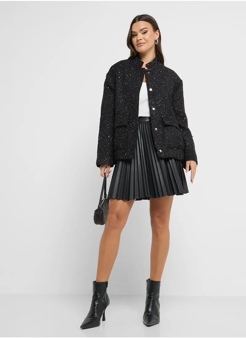 Ginger Classic Metallic Oversize Tweed Coat