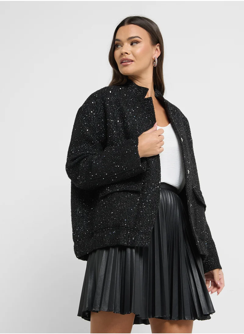 Ginger Classic Metallic Oversize Tweed Coat