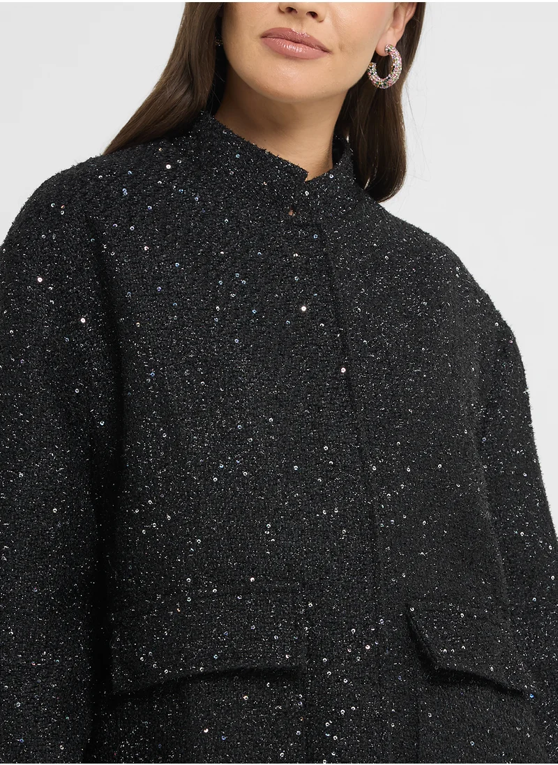 Ginger Classic Metallic Oversize Tweed Coat