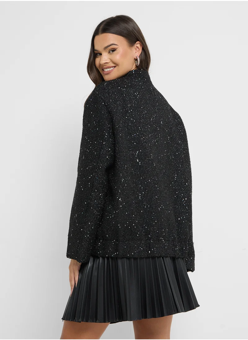 Ginger Classic Metallic Oversize Tweed Coat