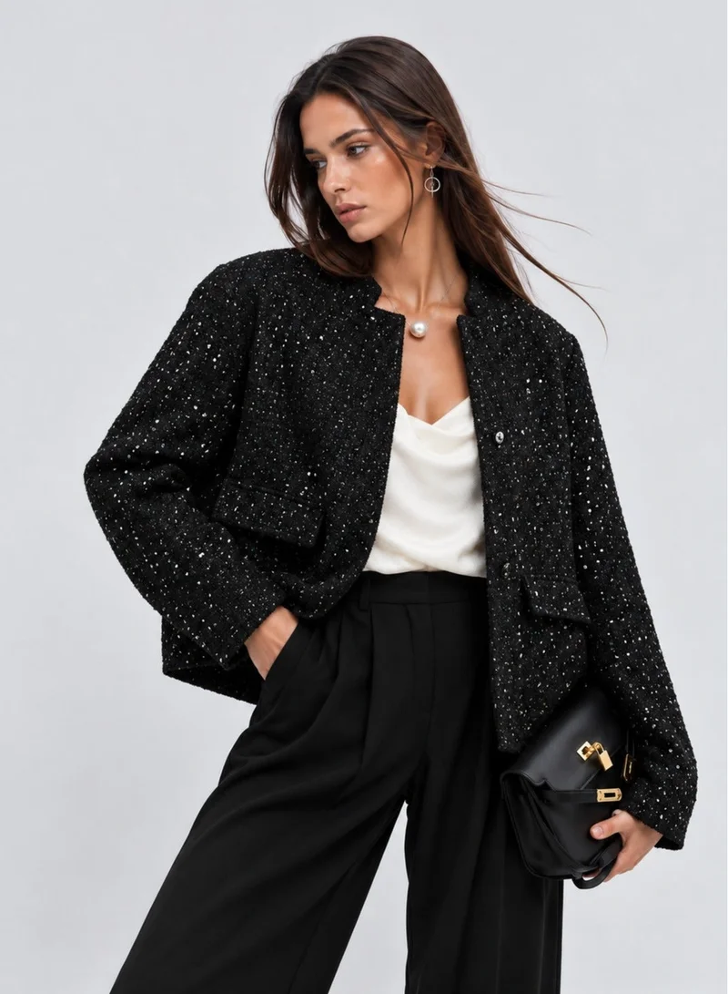 Ginger Classic Metallic Oversize Tweed Coat