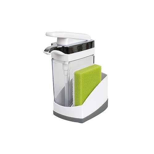 Casabella Sink Sider Solo Soap Pump and Sponge Caddy for Kitchen Sinks Kitchen Sink Organizer Sponge Caddy and Soap Pump Combo WhiteChrome