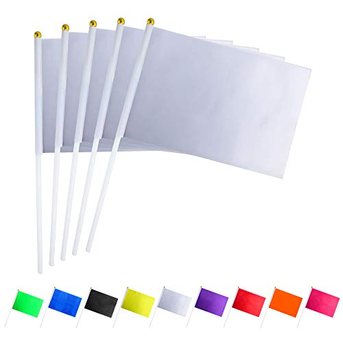 Consummate 25 Pack Solid White Blank Flag Small Mini Plain White DIY Flags On Stick Party Decorations for Parades Grand Opening Kids Birthday Party Events Celebration 82 x 55 inchs 118 inchs - Image 1