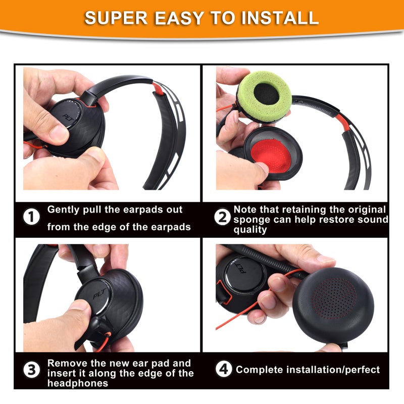 defean وسادات أذن Voyager Focus UC - غطاء وسادة أذن بديل متوافق مع Poly Voyager Focus UC و Plantronics Voyager Focus UC B825 ثنائي الأذن و BLACKWIRE 5220 5210 7225 و Voyager Focus 2 UC سماعة USB-A - Image 5