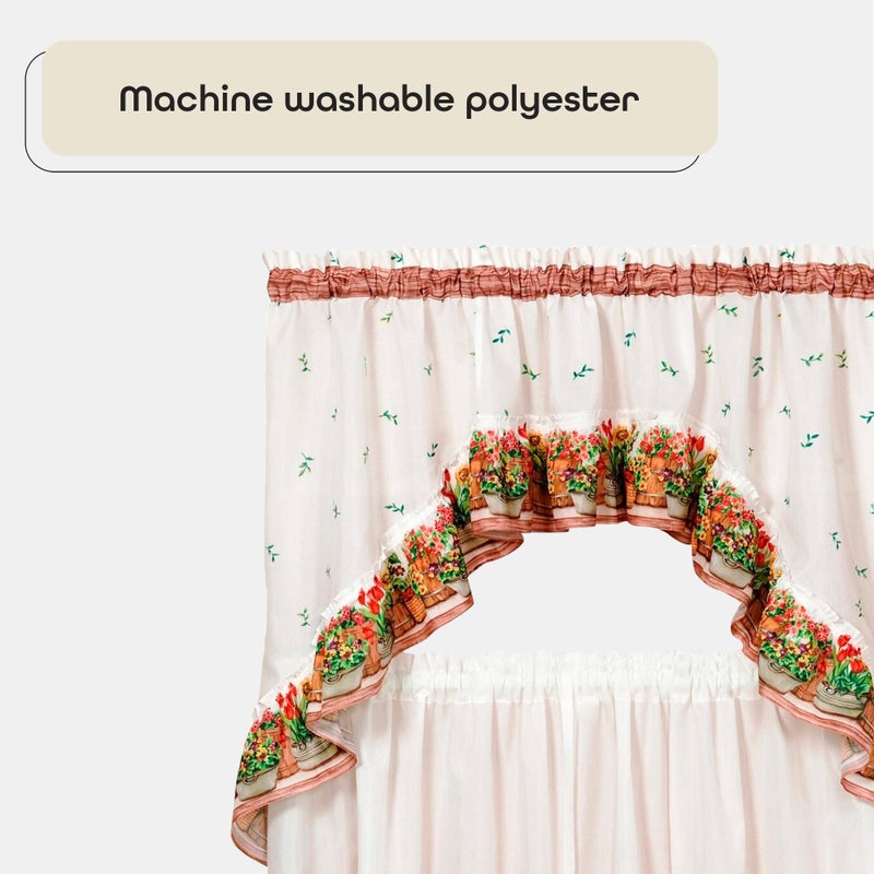 ACHIM Light Filtering Printed Tier & Swag Window Curtain Set - 24 Inch Length, 57 Inch Width - Country Garden - Machine Washable Polyester Drape for Kitchen, Living, & Dining Room Home Decor - Image 4