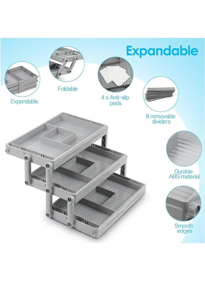 عربست منظم أدراج من 3 طبقات، منظم أدراج ذكي متعدد المستويات للمكتب، منظم أدراج ذكي متعدد المستويات للمكتب، منظم خردة قابل للتوسيع للمكتب، والمكياج، والمجوهرات، والمطبخ، منظم تخزين قابل للطي للأدراج المنزلية والمكتبية - Image 4