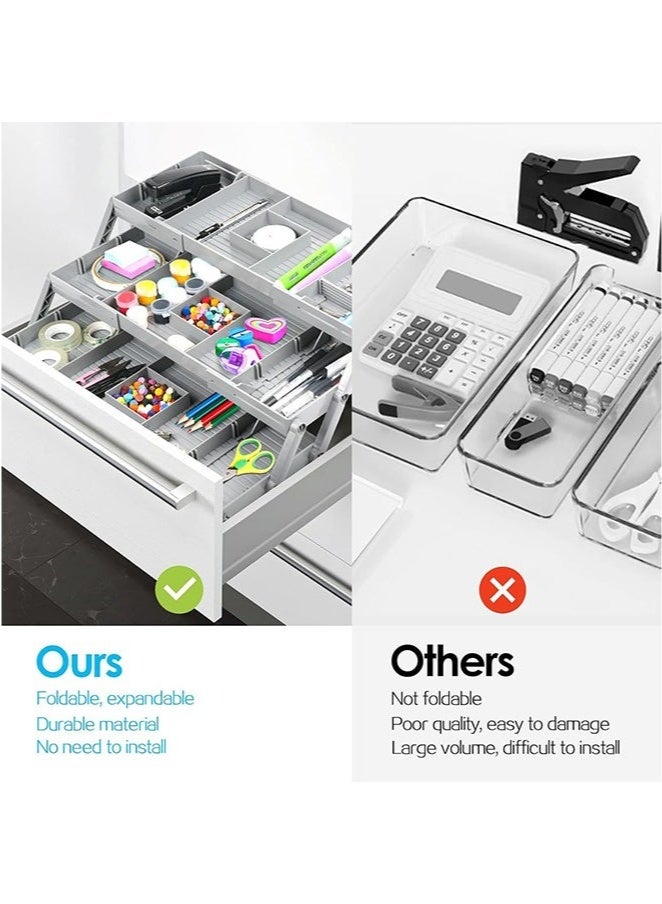 عربست منظم أدراج من 3 طبقات، منظم أدراج ذكي متعدد المستويات للمكتب، منظم أدراج ذكي متعدد المستويات للمكتب، منظم خردة قابل للتوسيع للمكتب، والمكياج، والمجوهرات، والمطبخ، منظم تخزين قابل للطي للأدراج المنزلية والمكتبية - Image 2