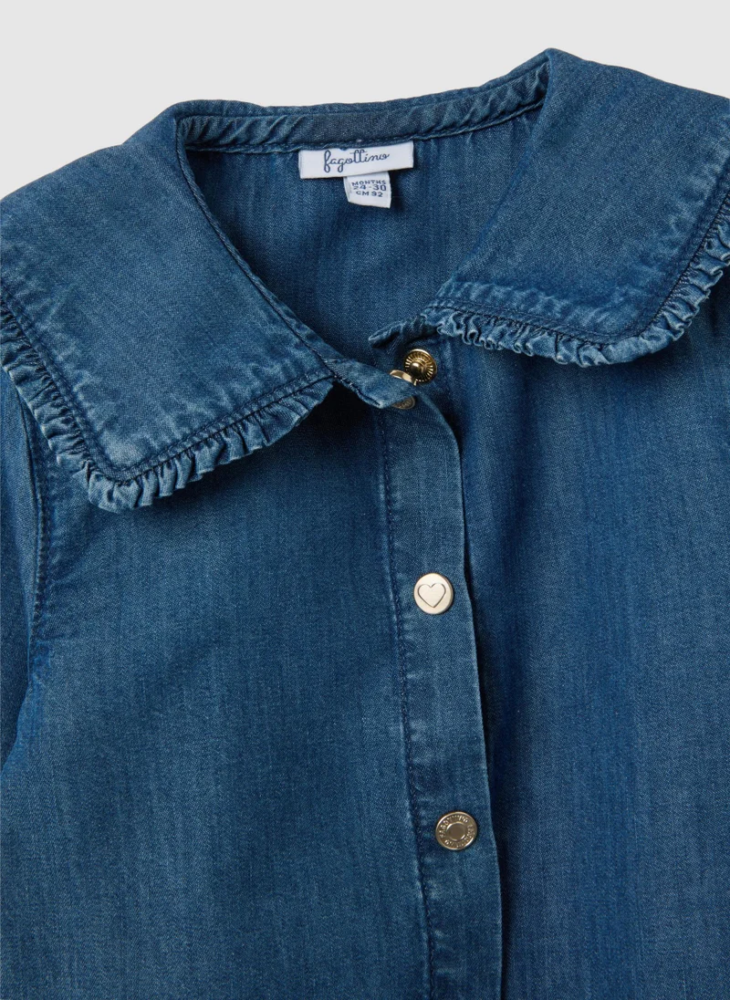 Ovs GIRLS' BLUE DENIM SHIRT WITH CLASSIC COLLAR