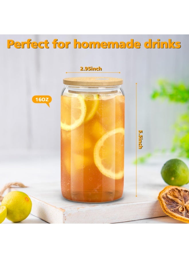 Glass Cups with Bamboo Lids and Straws, 16OZ Ice Coffee Cup, Drinking Cup set with Wooden Lids, Home Essential Glass Tumblers for Tea and Latte Clear 4 Pack - Image 5