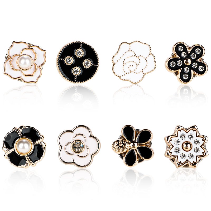 8PCS Hijabs Magnetic Pins MultiPurpose Strong Magnets Pins Pinless Scarf Magnetic Pin Rhinestones Brooch Small Scarf Clasp Pin for Women Clothes Scarves Flower Shape