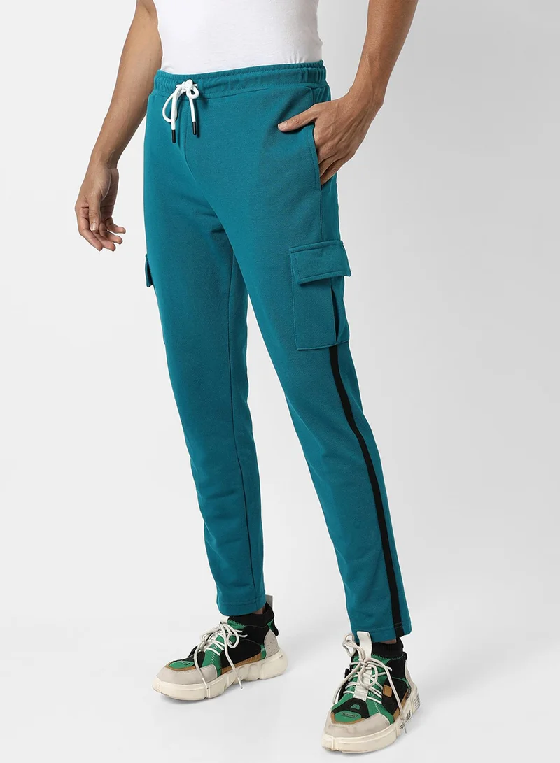 Campus Sutra Men's Solid Aqua Blue Regular Fit Trackpants