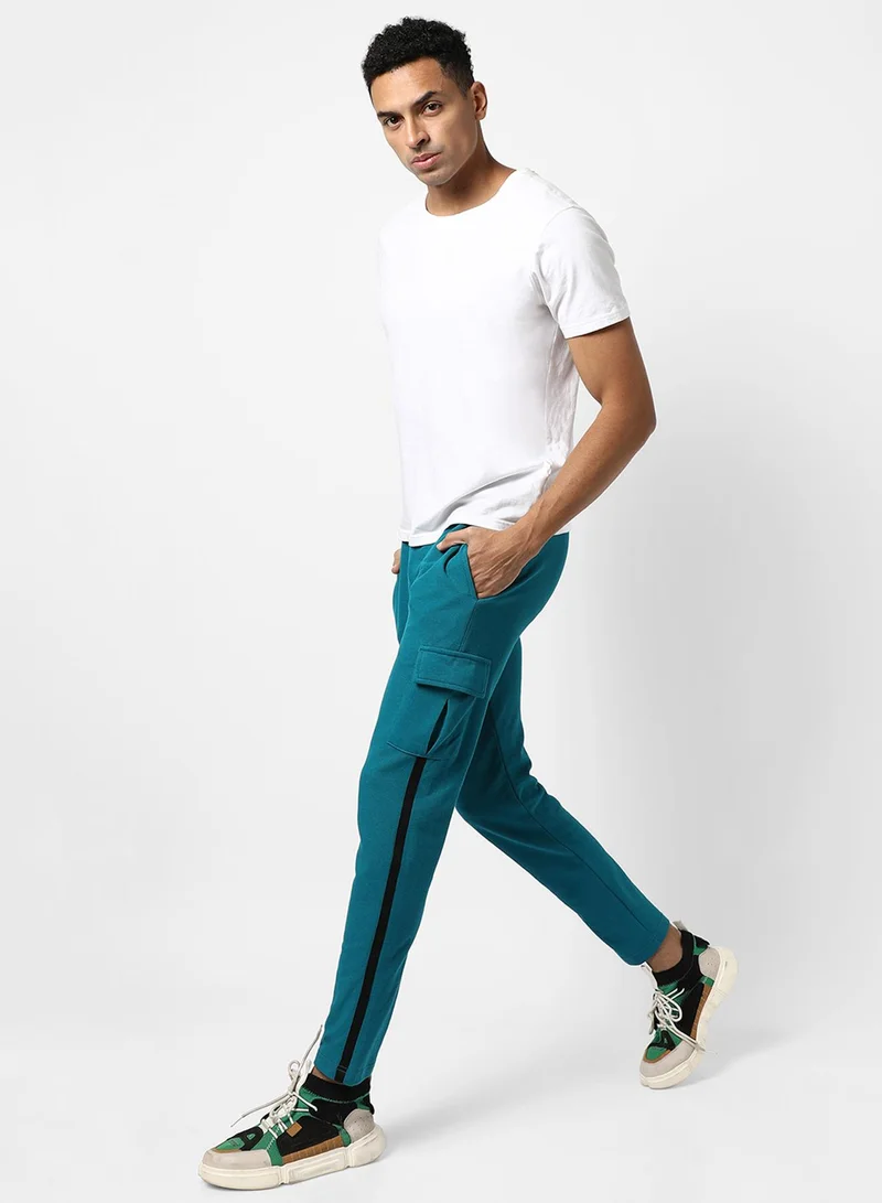 Campus Sutra Men's Solid Aqua Blue Regular Fit Trackpants