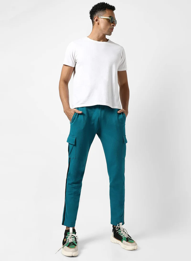 Campus Sutra Men's Solid Aqua Blue Regular Fit Trackpants