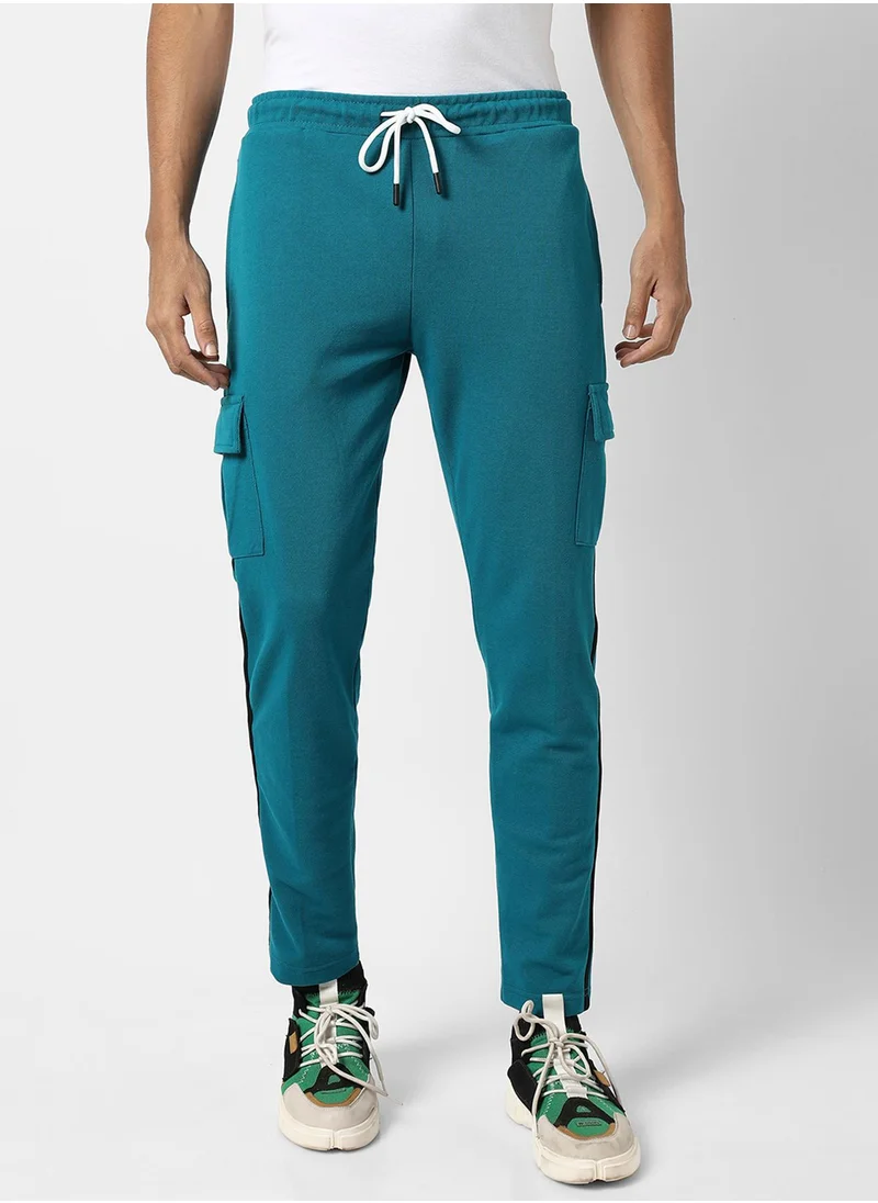 كامبوس سوترا Men's Solid Aqua Blue Regular Fit Trackpants