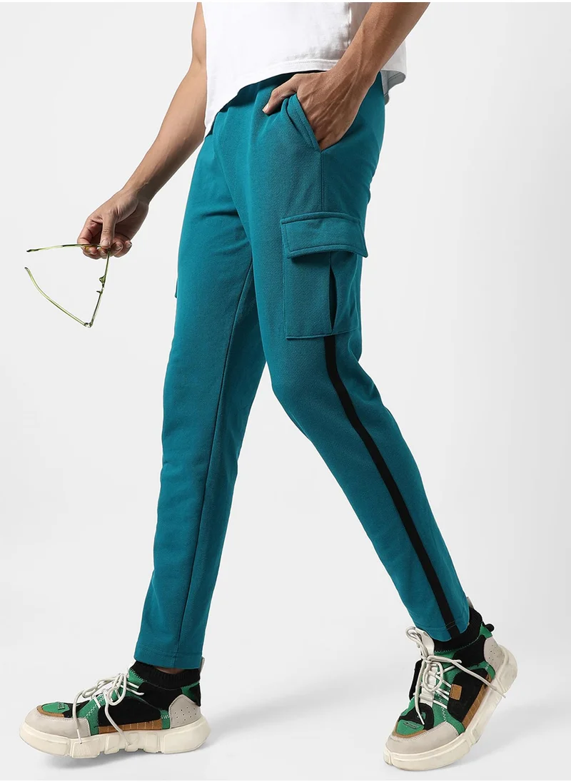 كامبوس سوترا Men's Solid Aqua Blue Regular Fit Trackpants