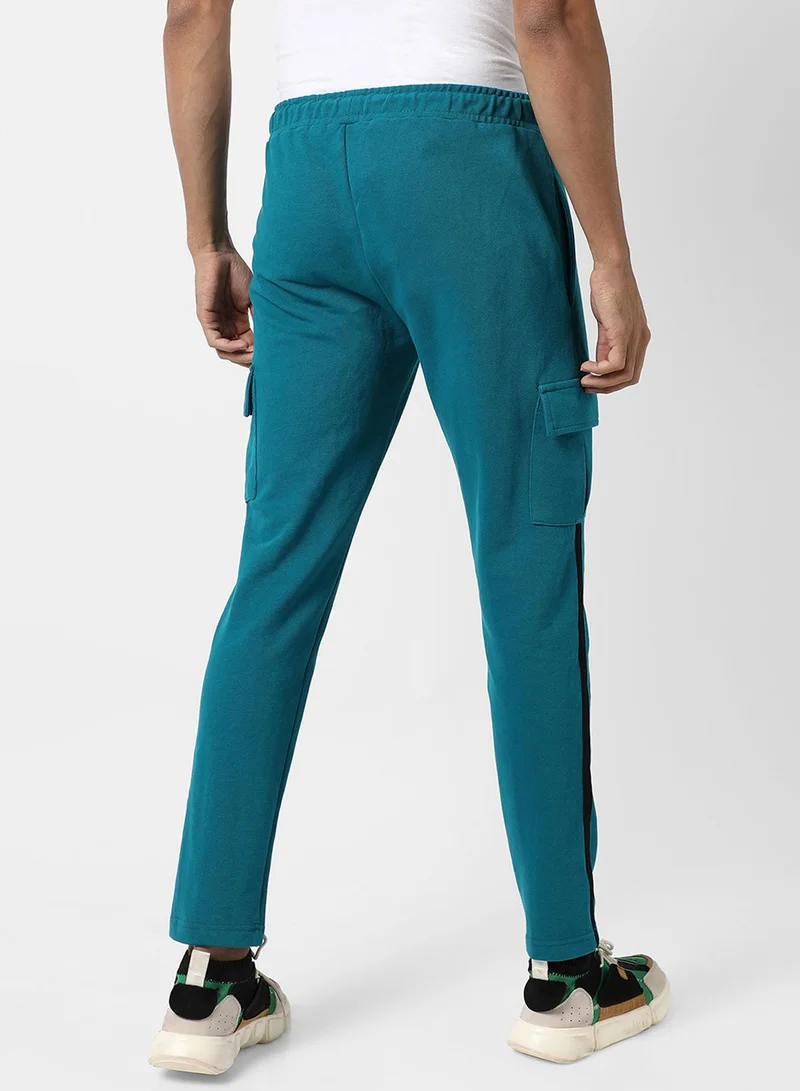 Campus Sutra Men's Solid Aqua Blue Regular Fit Trackpants