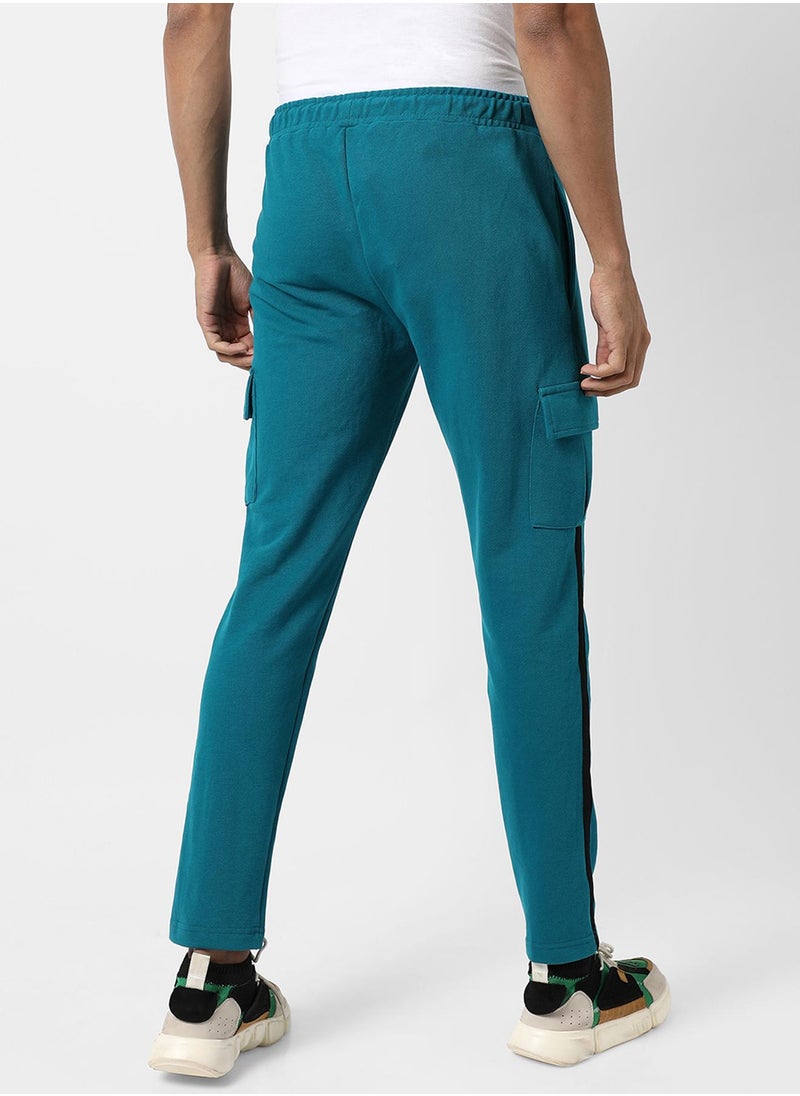 Campus Sutra Men's Solid Aqua Blue Regular Fit Trackpants  - Image 5