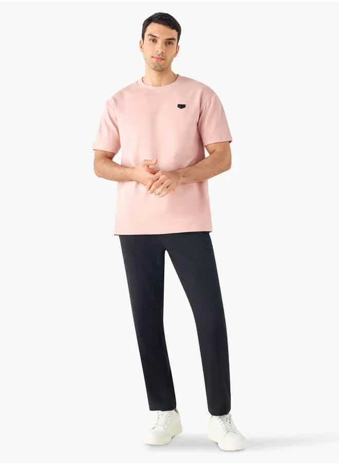 Iconic Iconic Applique Detail Crew Neck T-shirt with Short Sleeves