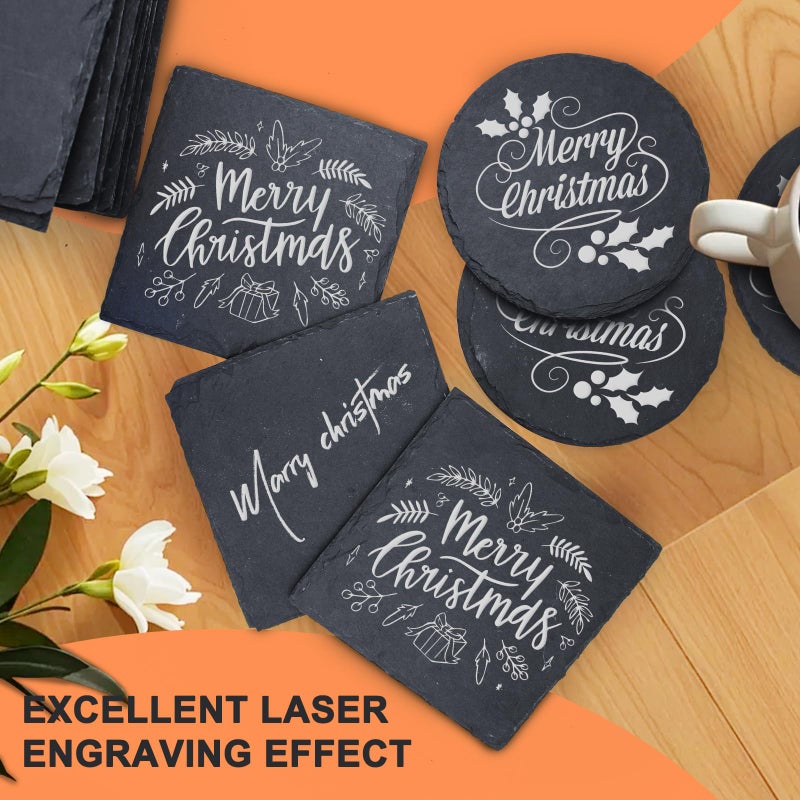 Cymuber 24 Pcs Slate Drink Coasters  Cymuber 4 Inch Black Coasters Stone Cup Coaster Bulk Set  Laser Engraving Blanks Handmade Coaster For Halloween  Christmas  Home Decor Drink Bar Kitchen Gifts - Image 4