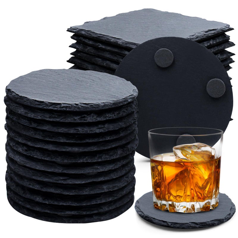 Cymuber 24 Pcs Slate Drink Coasters  Cymuber 4 Inch Black Coasters Stone Cup Coaster Bulk Set  Laser Engraving Blanks Handmade Coaster For Halloween  Christmas  Home Decor Drink Bar Kitchen Gifts - Image 1