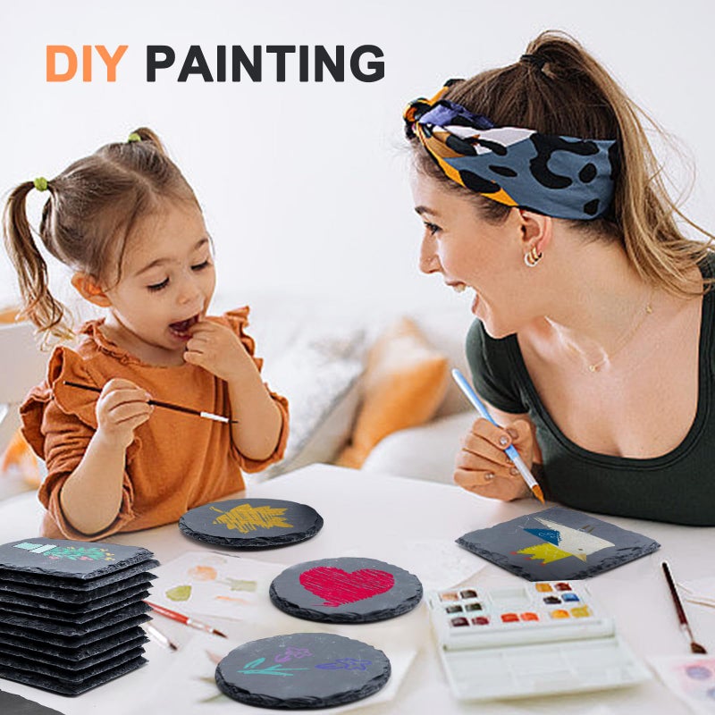Cymuber 24 Pcs Slate Drink Coasters  Cymuber 4 Inch Black Coasters Stone Cup Coaster Bulk Set  Laser Engraving Blanks Handmade Coaster For Halloween  Christmas  Home Decor Drink Bar Kitchen Gifts - Image 3