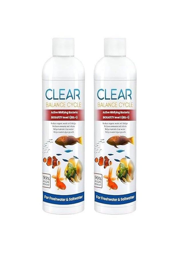 WISIMMALL Pack of 2 Aquarium Water Clarifier with Active Nitrifying Bacteria - Clear Balance Cycle Fish Tank Cleaner | Eliminates Turbidity, Bad Smell & Waste | Freshwater & Marine Use - Image 1