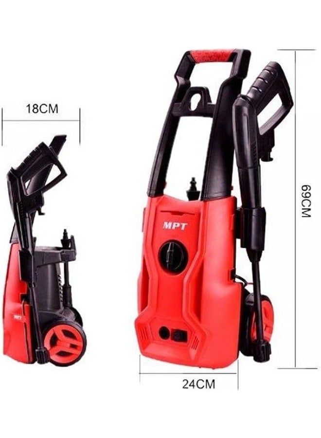 أم بي تي ام بي تي ماكينة غسيل ضغط عالي- مغسلة سيارات وحدائق 125 بار على عجل 1400 وات معدل التصريف 6.5 و5.5 لتر الخرطوم 5 متر وخزان صابون MHPW1403 - Image 4
