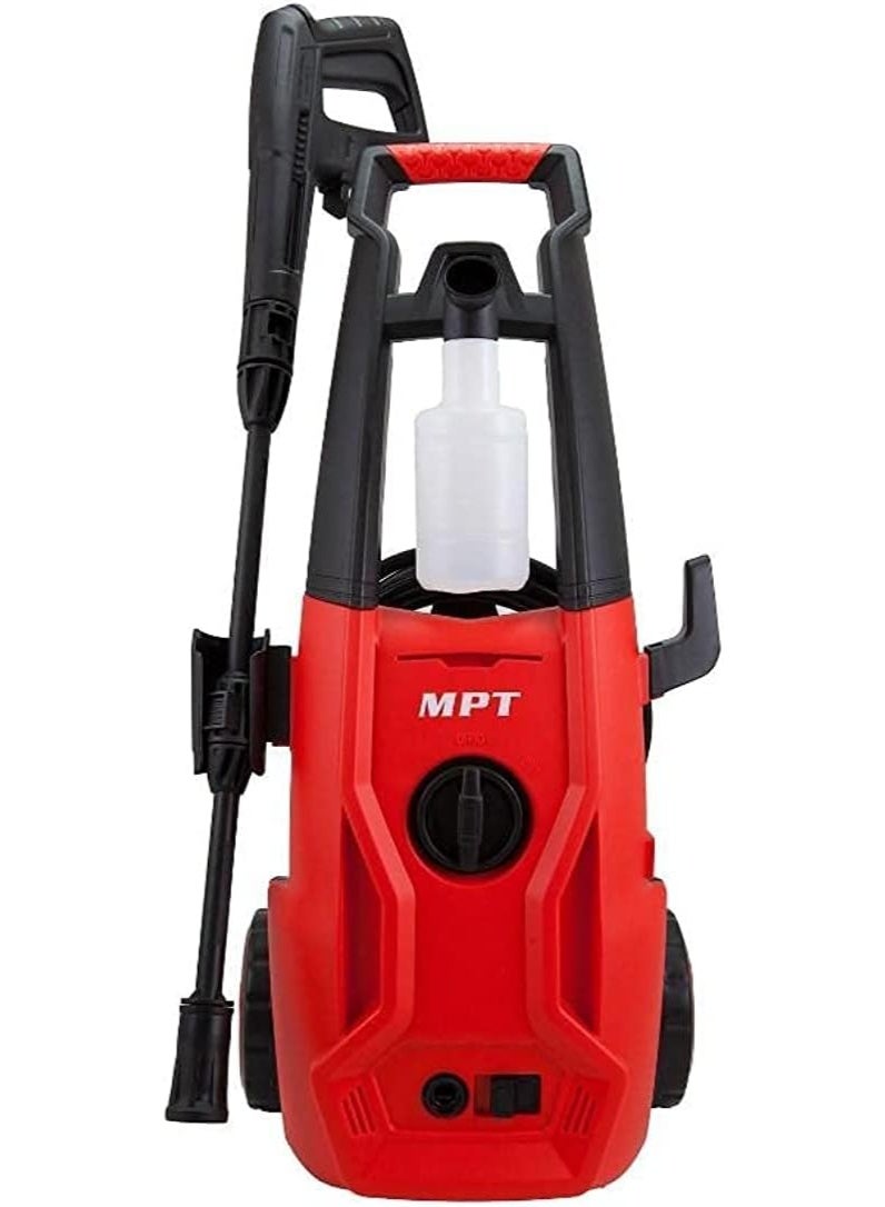 أم بي تي ام بي تي ماكينة غسيل ضغط عالي- مغسلة سيارات وحدائق 125 بار على عجل 1400 وات معدل التصريف 6.5 و5.5 لتر الخرطوم 5 متر وخزان صابون MHPW1403 - Image 1