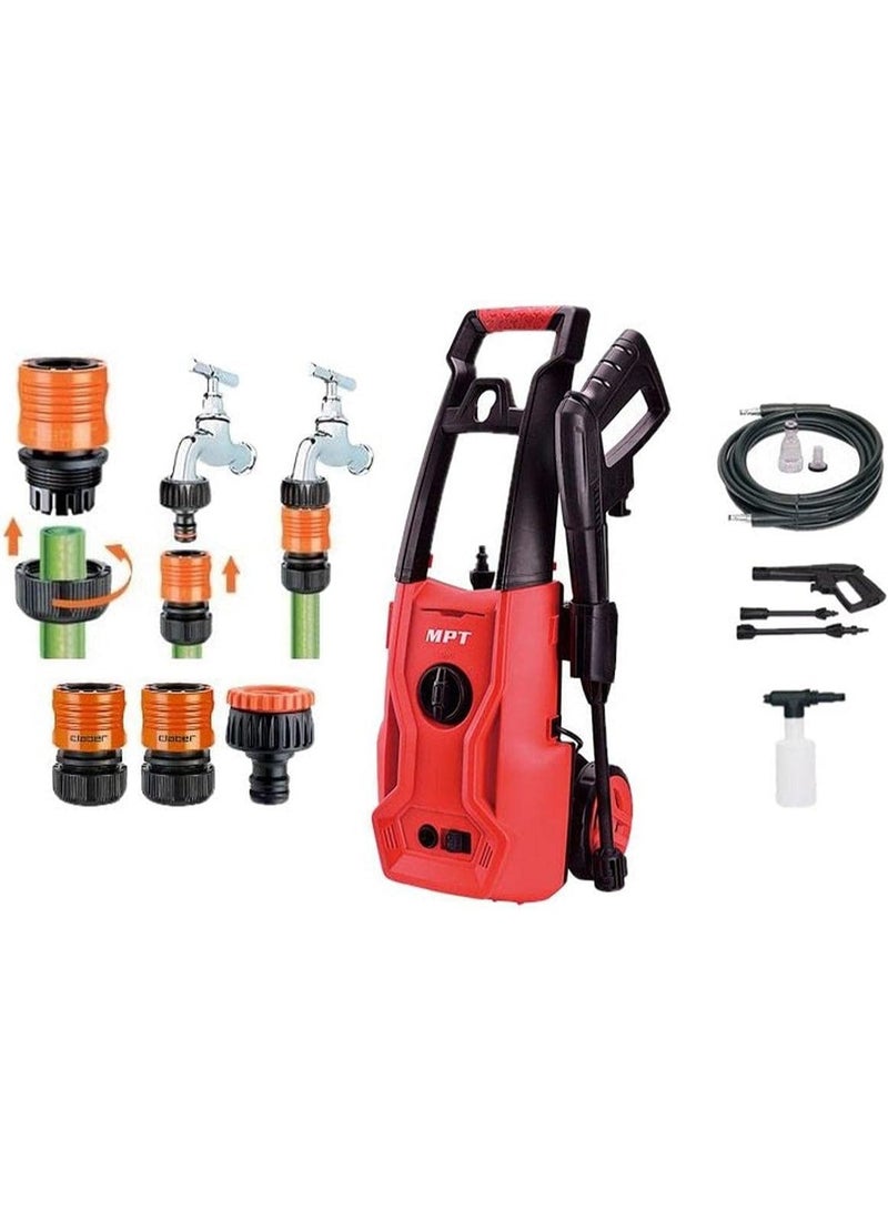 أم بي تي ام بي تي ماكينة غسيل ضغط عالي- مغسلة سيارات وحدائق 125 بار على عجل 1400 وات معدل التصريف 6.5 و5.5 لتر الخرطوم 5 متر وخزان صابون MHPW1403 - Image 3