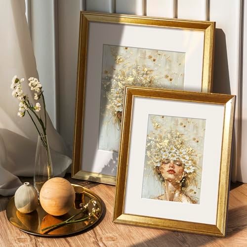 TWING 8x10 Gold Picture Frames Set of 6,Rustic Gold Frames Display Pictures 5x7 with Mat or 8x10 without Mat,Tabletop Display and Wall Mounting Collage Photo Frame Set for Wall Gallery - Image 5