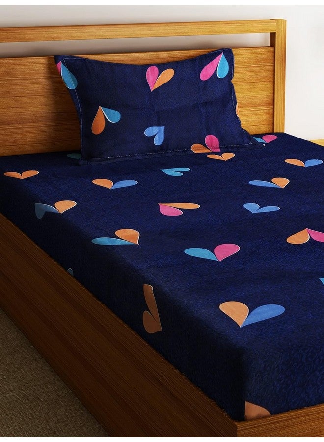 Fashion String شيت سرير مفرد من ميكروفايبر 144 TC مزين بقلب صغير باللون الأزرق الداكن مع غطاء وسادة واحد - Image 3