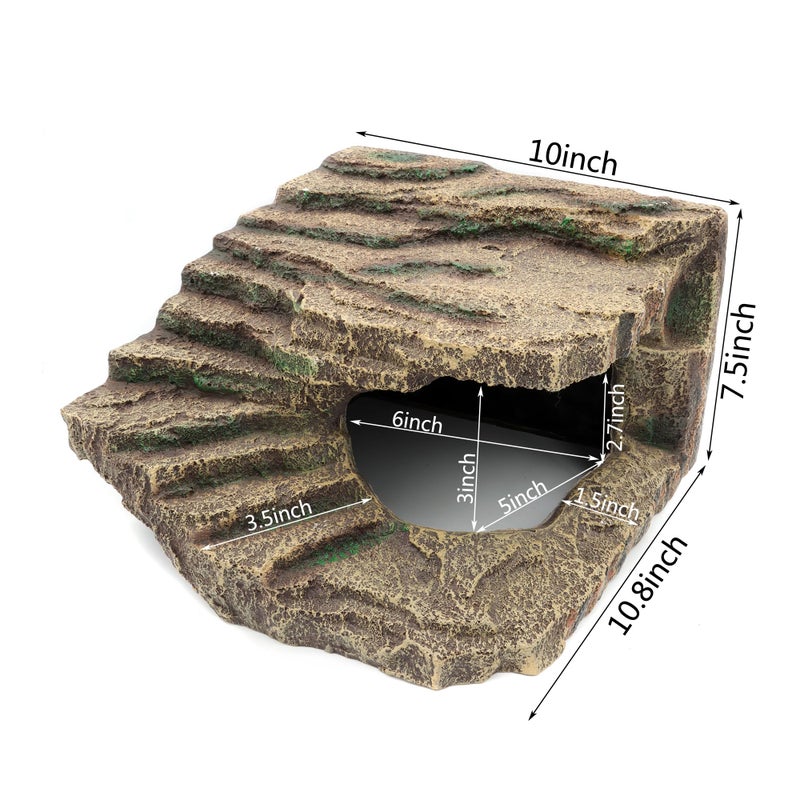 JIHAQUA Resin Reptile Hideouts Cave Habitat Decor for Gecko Leopard Lizards Toad Turtle (B- Extra Large) - Image 2