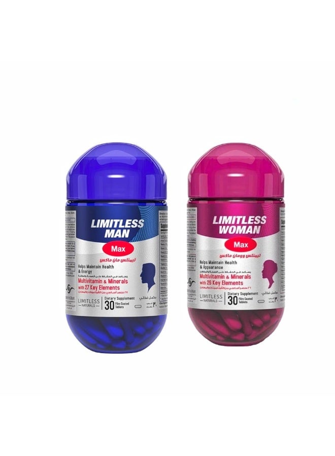 Limitless Max Multivitamins for Men & Women – Daily Vitamins with 26+ Essential Nutrients – Energy, Vitality, Beauty & Immune Support – Includes Iron, Biotin, Vitamin C, D & B Complex – 30 Tablets Each