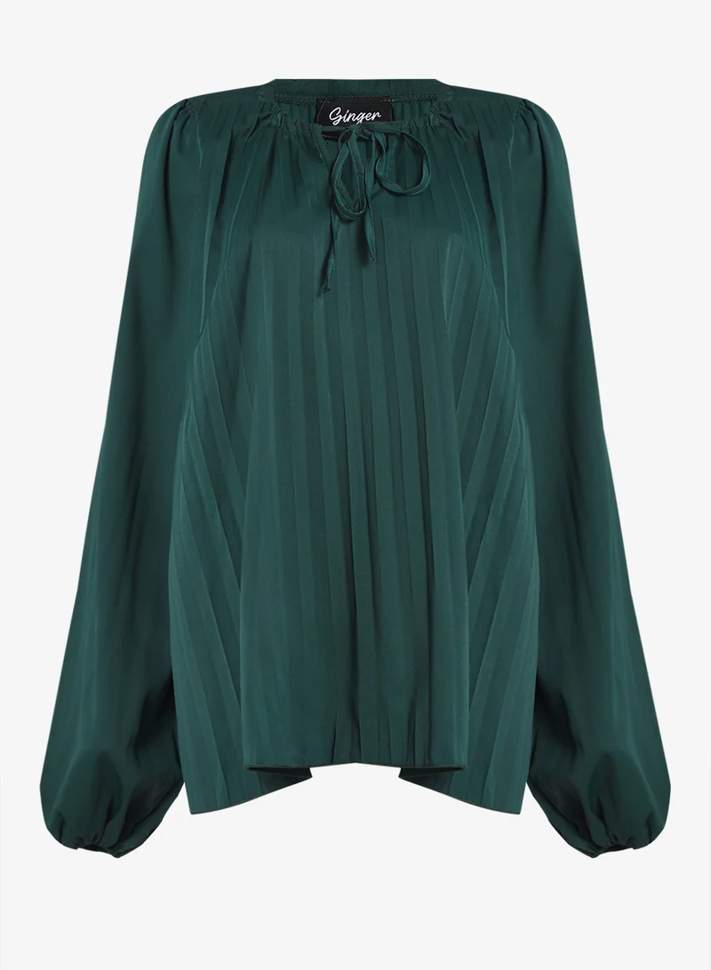 Ginger Plus Pleated Long Sleeve Blouse