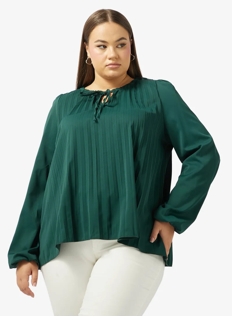 Ginger Plus Pleated Long Sleeve Blouse