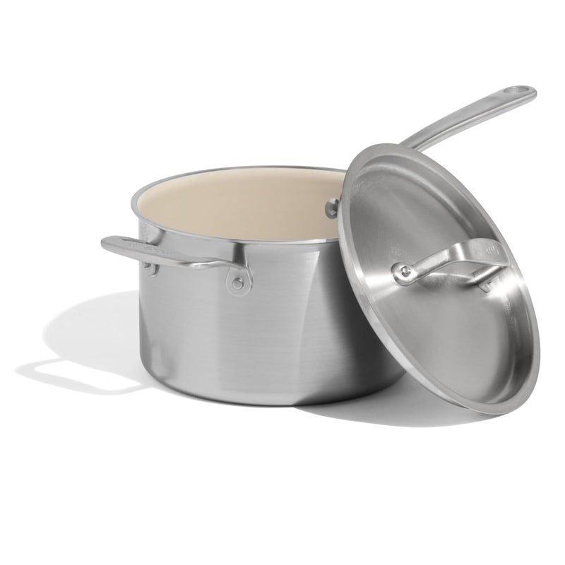 Madein Made In Cookware 4 QT Ceramic Non Stick Saucepan with Lid 5Ply Stainless Clad with StayCool Handle Professional Cookware Crafted in Italy Induction Compatible - Image 2