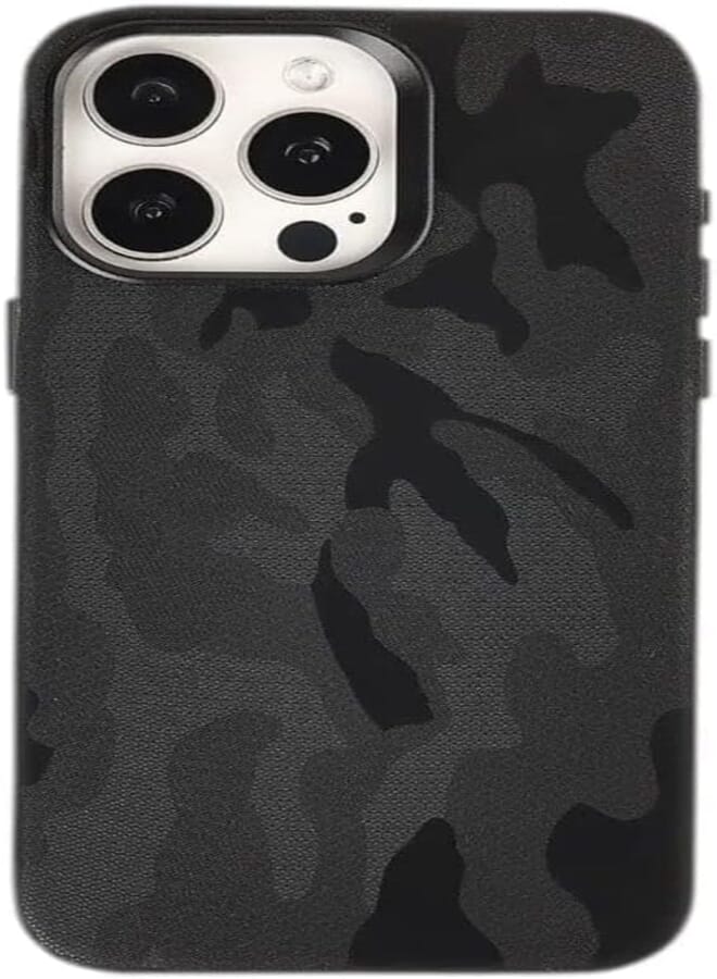 Next Store Camouflage PU Leather Phone Case Compatible with iPhone 14 Pro Max Shockproof Anti-Scratch Support Magnetic Charging (Black)