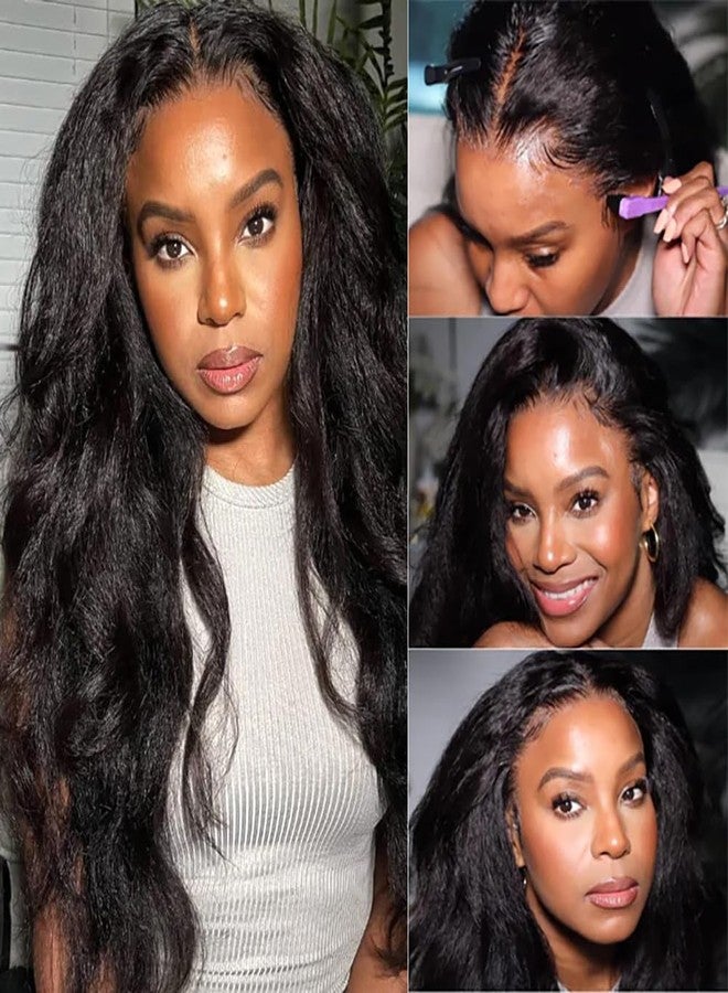 veravicky Kinky Straight Wig Human Hair 14 inch Glueless Kinky Straight 13x4 Lace Front Wig Pre Plucked HairLine with Baby Hair 180% Density Yaki Straight Wigs Natural Black Color - Image 5