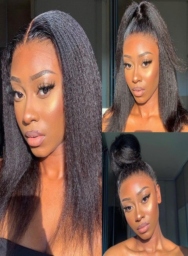 veravicky Kinky Straight Wig Human Hair 14 inch Glueless Kinky Straight 13x4 Lace Front Wig Pre Plucked HairLine with Baby Hair 180% Density Yaki Straight Wigs Natural Black Color - Image 1
