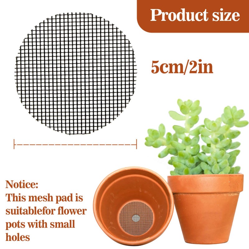 MAQIHAN 100 Plant Pots Hole Mesh Pad - Maqihan Flower Pot Mesh Mat Terrarium Potting Eye Mesh Mats Pot Substrate Barrier 2 Inch Net Bonsai Gardening Grid Ceramic Drainage Hole Mesh Screen Prevent Soil Leaking - Image 2