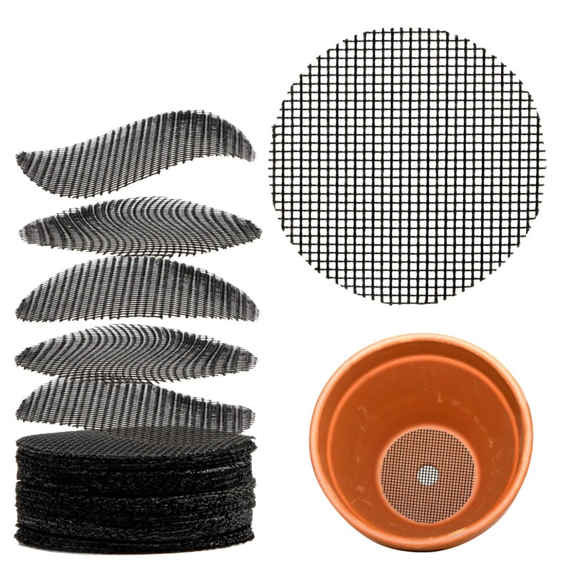 MAQIHAN 100 Plant Pots Hole Mesh Pad - Maqihan Flower Pot Mesh Mat Terrarium Potting Eye Mesh Mats Pot Substrate Barrier 2 Inch Net Bonsai Gardening Grid Ceramic Drainage Hole Mesh Screen Prevent Soil Leaking - Image 1