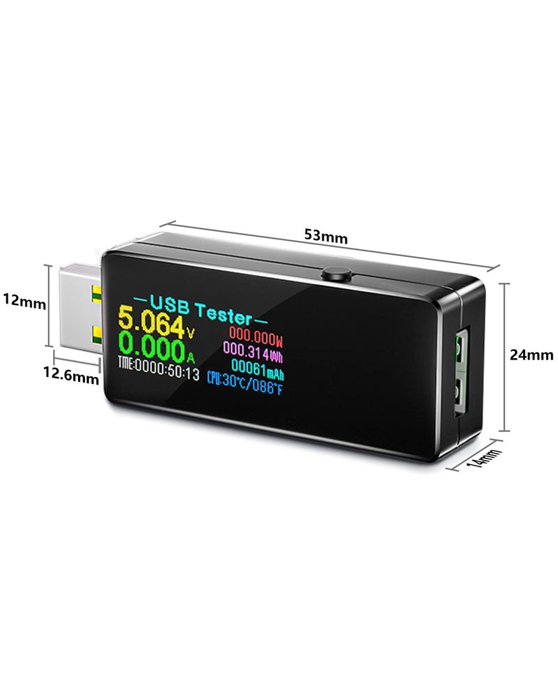 Eversame USB 3.0 Tester, Eversame IPS Color Display Digital Multimeter Voltmeter Current and Voltage Monitor, DC 5.1A/30V/150W Power Meter Tester, Test Speed of Chargers, Cables, Capacity of Power Banks-Black - Image 2
