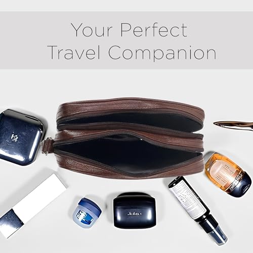 NFI essentials Men's PU Leather Handy Pouch Wrist Bag for Travel, Business & Daily Use Multi-Zipper Organizer & Toiletry Kit Secure Wrist Strap Dark Brown (24 x 7.5 x 18 cm) - Image 5