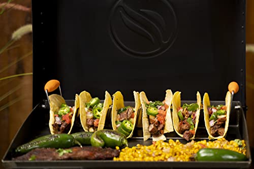 BLACKSTONE 5173 Deluxe Holder Stand Pack of 2 Stainless Steel Racks with Heat Resistant Handles-One Tray Holds 6 Tacos-Dishwasher Safe, Orange/Silver - Image 5
