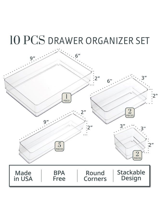 STORi SimpleSort 10-Piece Stackable Clear Drawer Organizer Set | Multi-size Trays | Makeup Vanity Storage Bins and Office Desk Drawer Dividers | Made in USA - Image 2