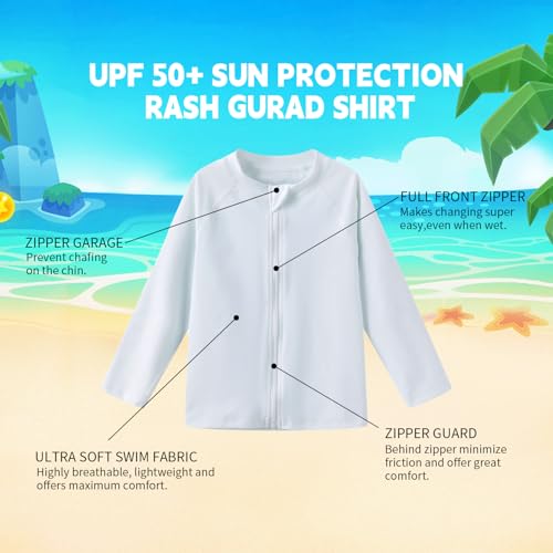 Ubestyle Baby Boys and Girls UPF 50+ Long Sleeve Zip Rash Guard Toddler Swim Shirt Top Quick Dry Sun Protection (UBT4001WHITE4T) - Image 3