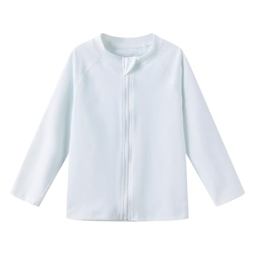 Ubestyle Baby Boys and Girls UPF 50+ Long Sleeve Zip Rash Guard Toddler Swim Shirt Top Quick Dry Sun Protection (UBT4001WHITE4T) - Image 1